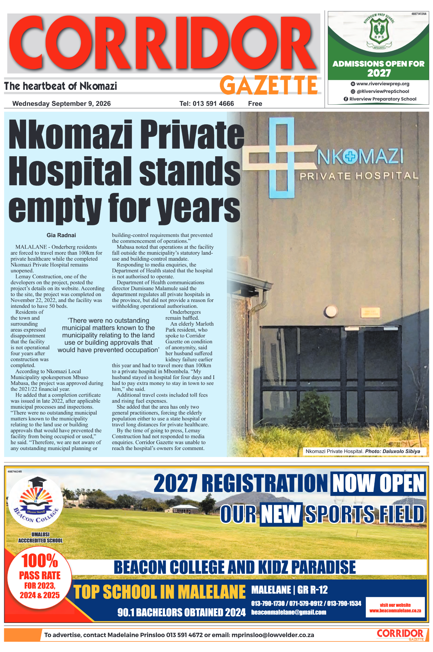 Corridor Gazette 9 September 2025 page 1
