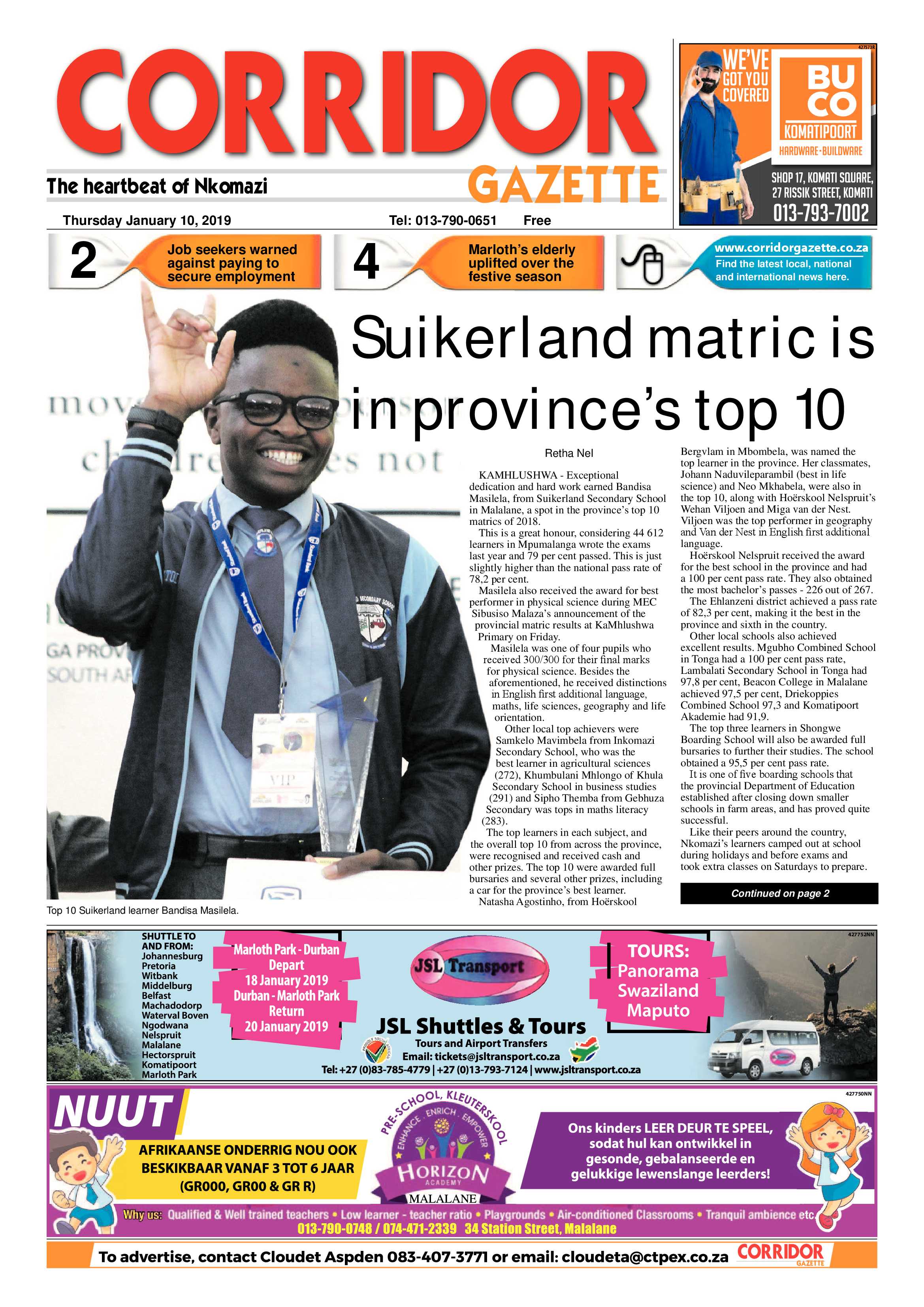Corridor Gazette 10 January 2019 page 1