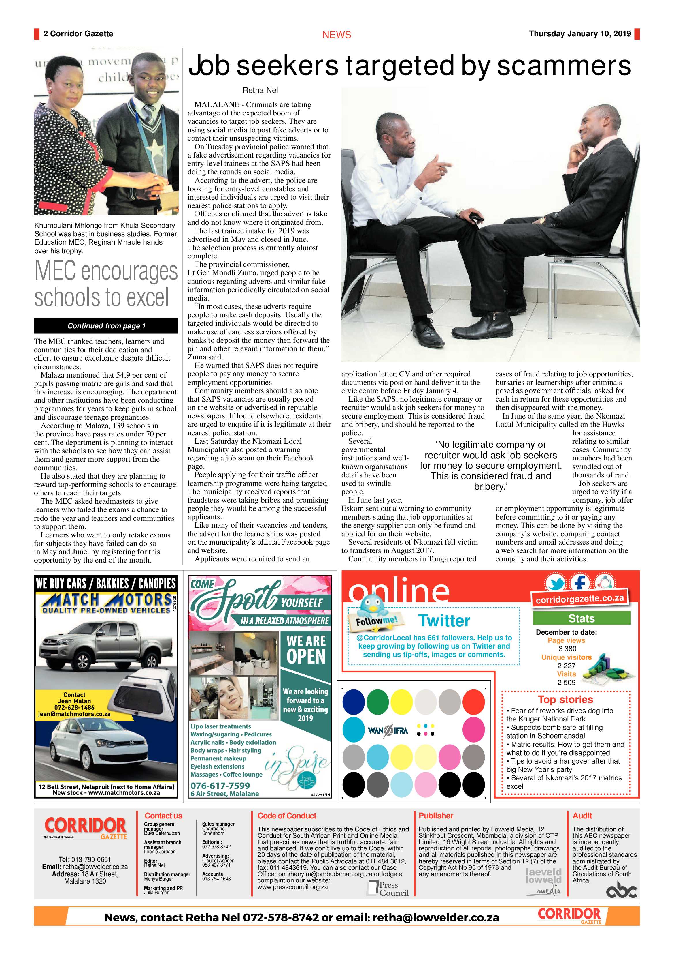 Corridor Gazette 10 January 2019 page 2