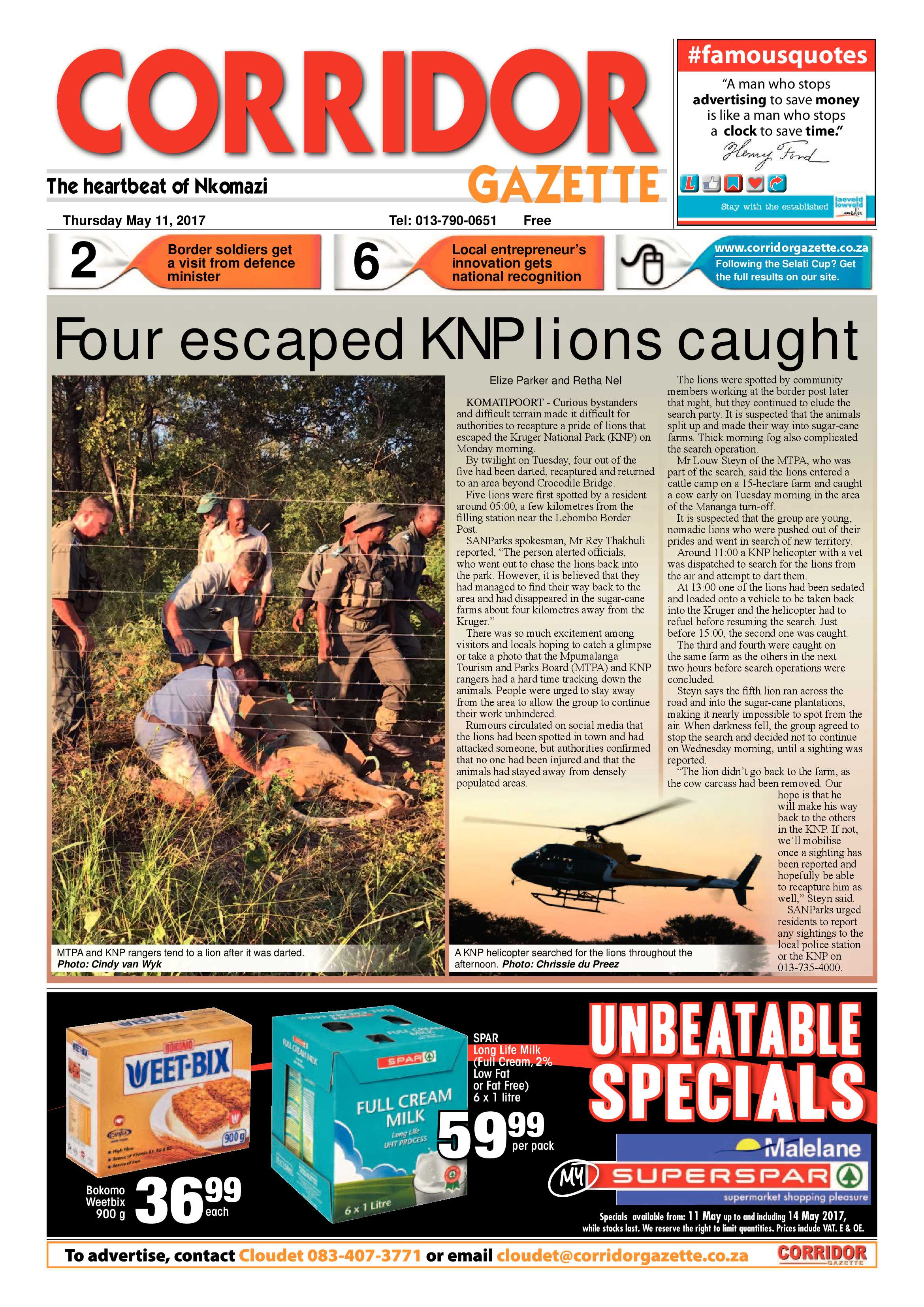 Corridor Gazette 11 May 2017 page 1