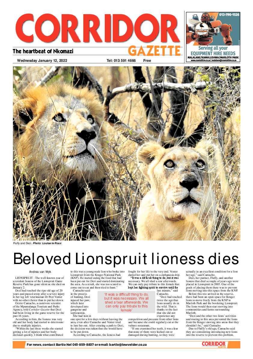 Corridor Gazette 12 January 2022 page 1