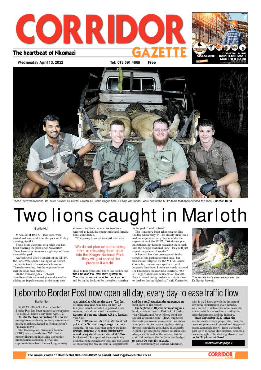 Corridor Gazette 13 April 2022 page 1