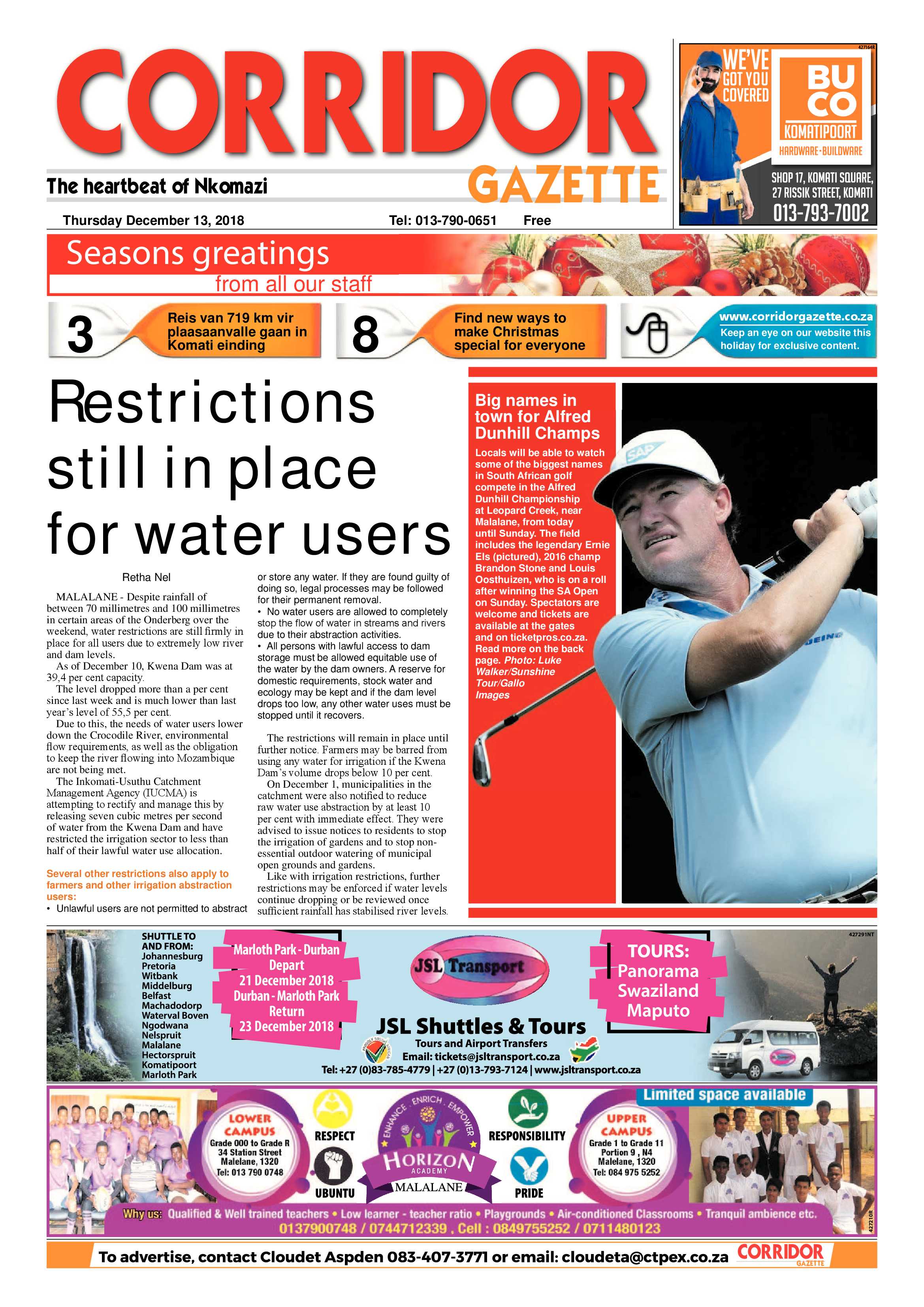 Corridor Gazette 13 December 2018 page 1