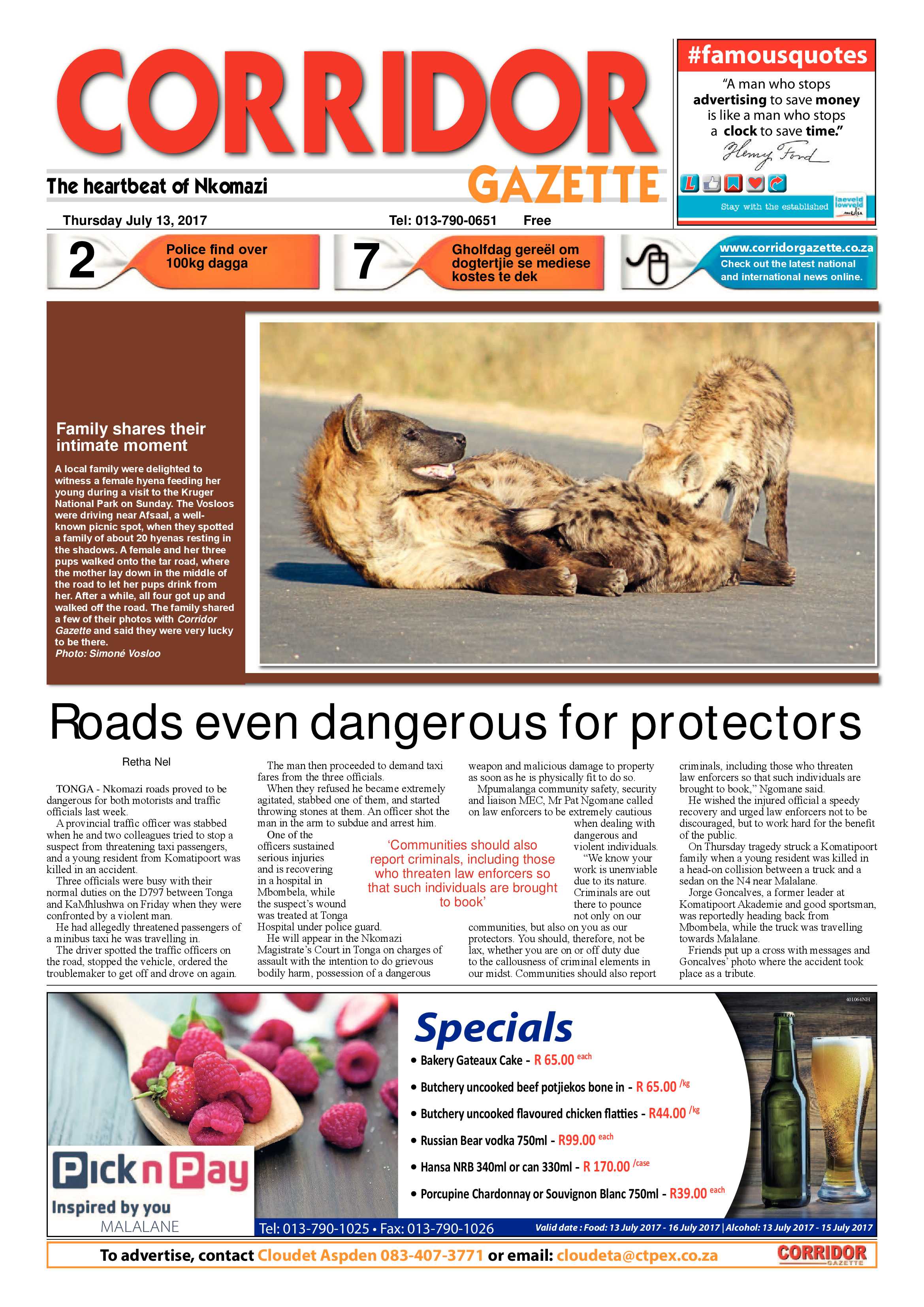 Corridor Gazette 13 July 2017 page 1