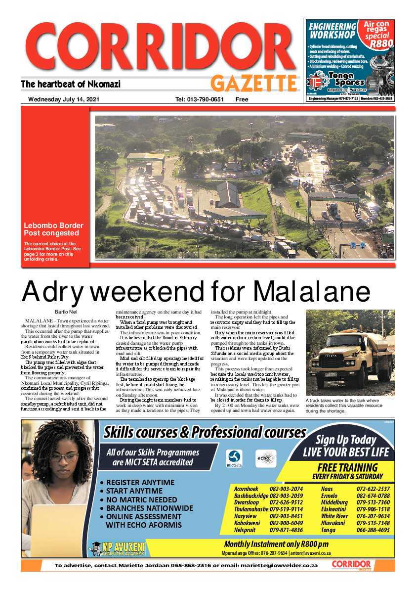 Corridor Gazette 14 July 2021 page 1