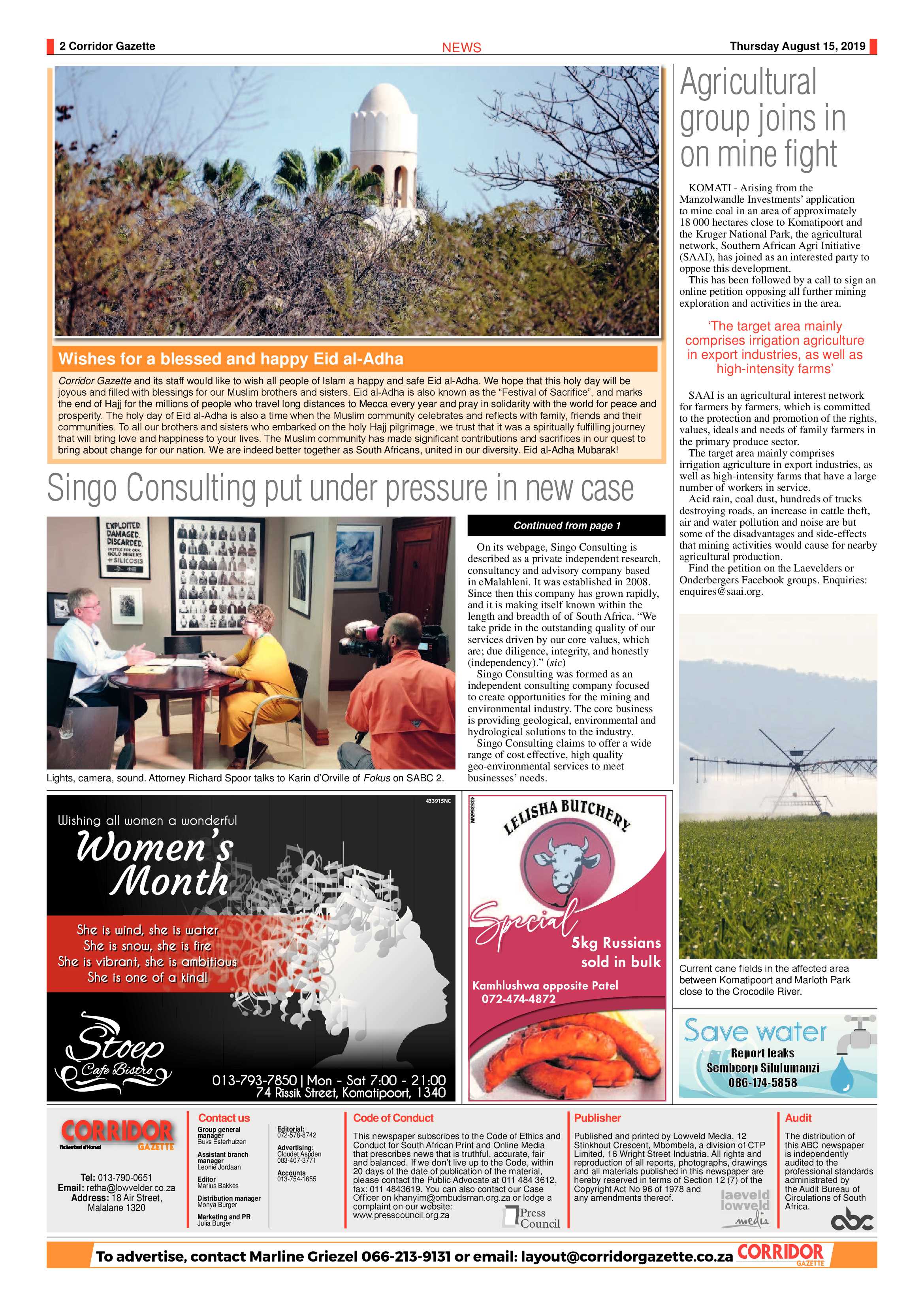 Corridor Gazette 15 August 2019 page 2