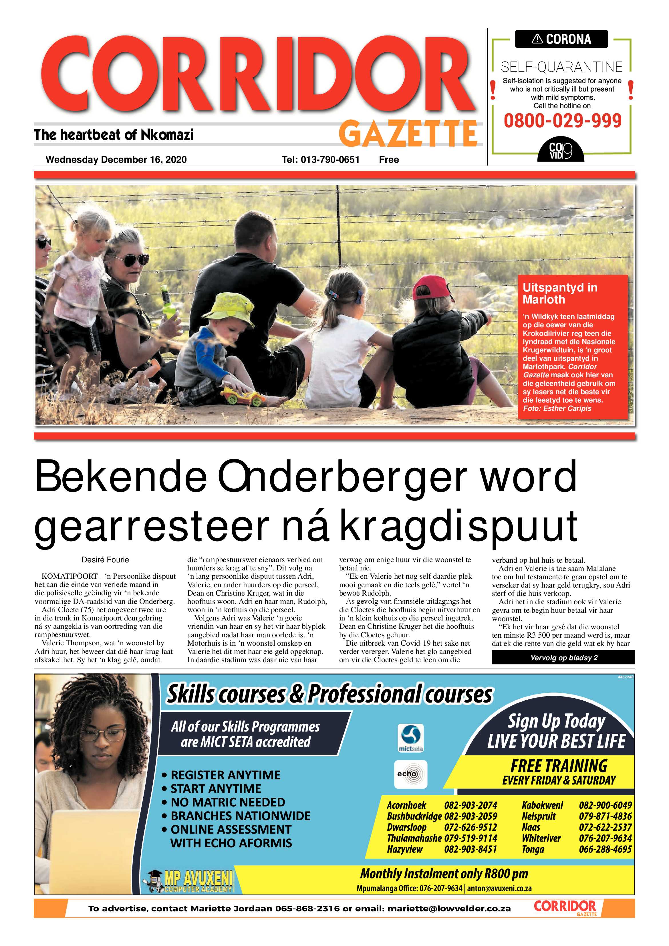 Corridor Gazette 16 December 2020 page 1