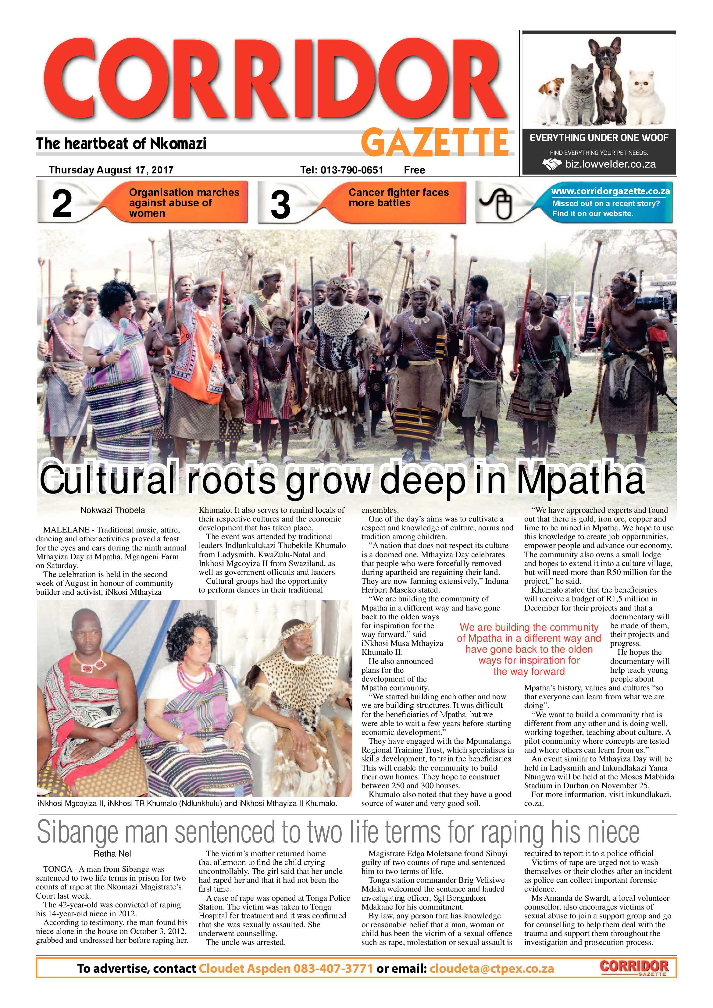 Corridor Gazette 17 August 2017 page 1