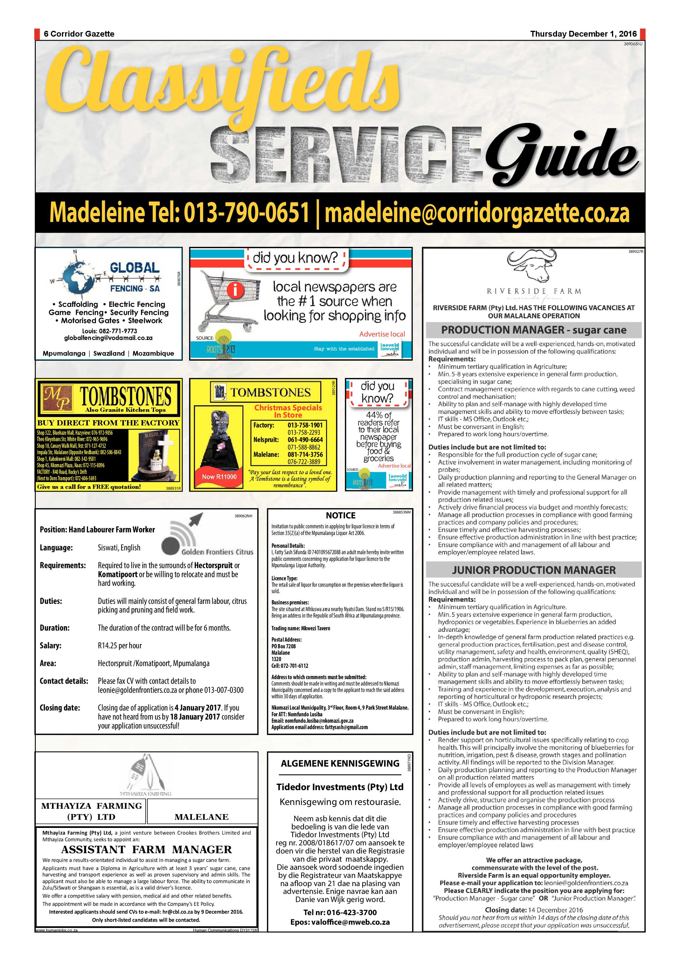 Corridor Gazette 1 Dec 2016 page 6