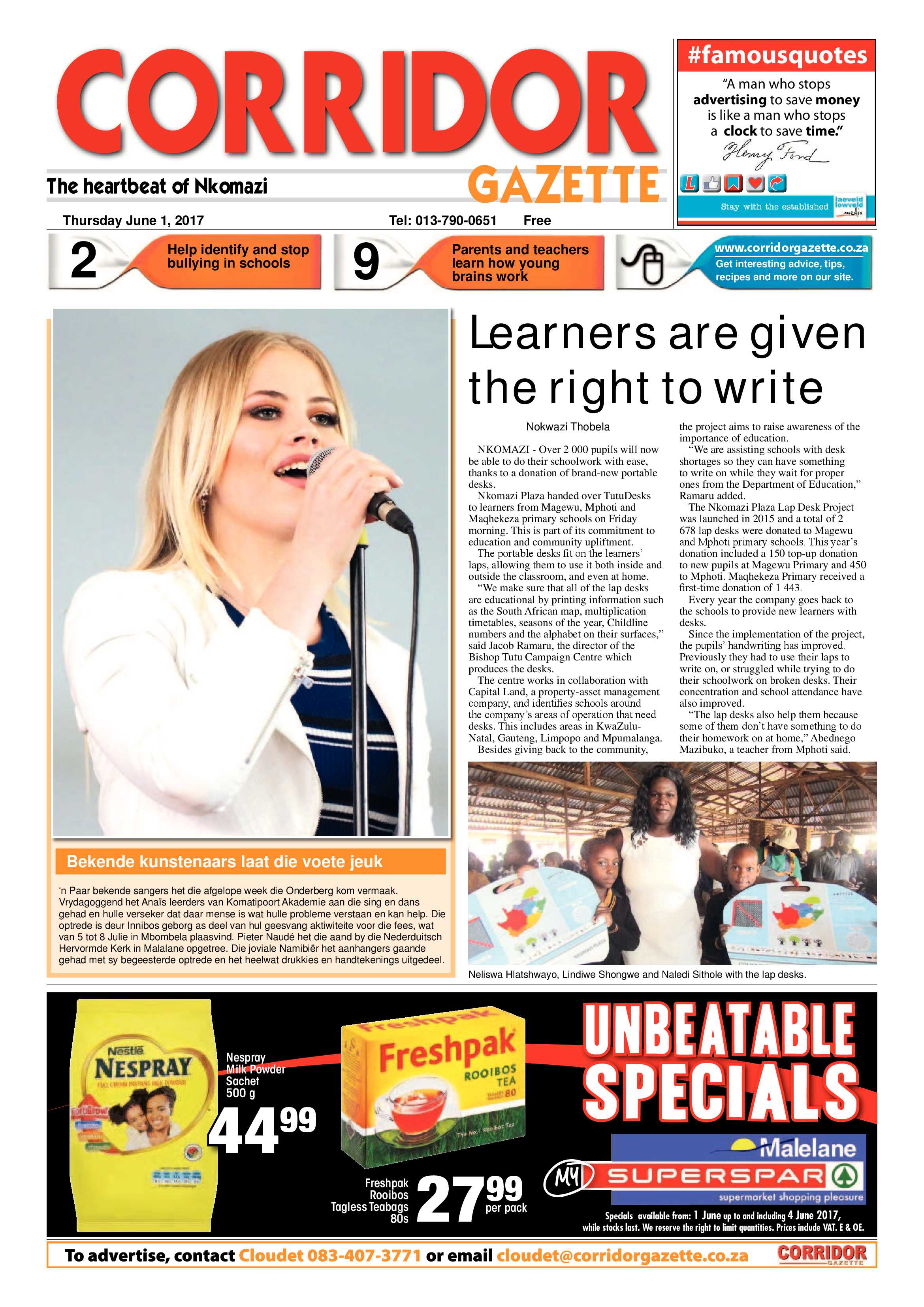 Corridor Gazette 1 June 2017 page 1