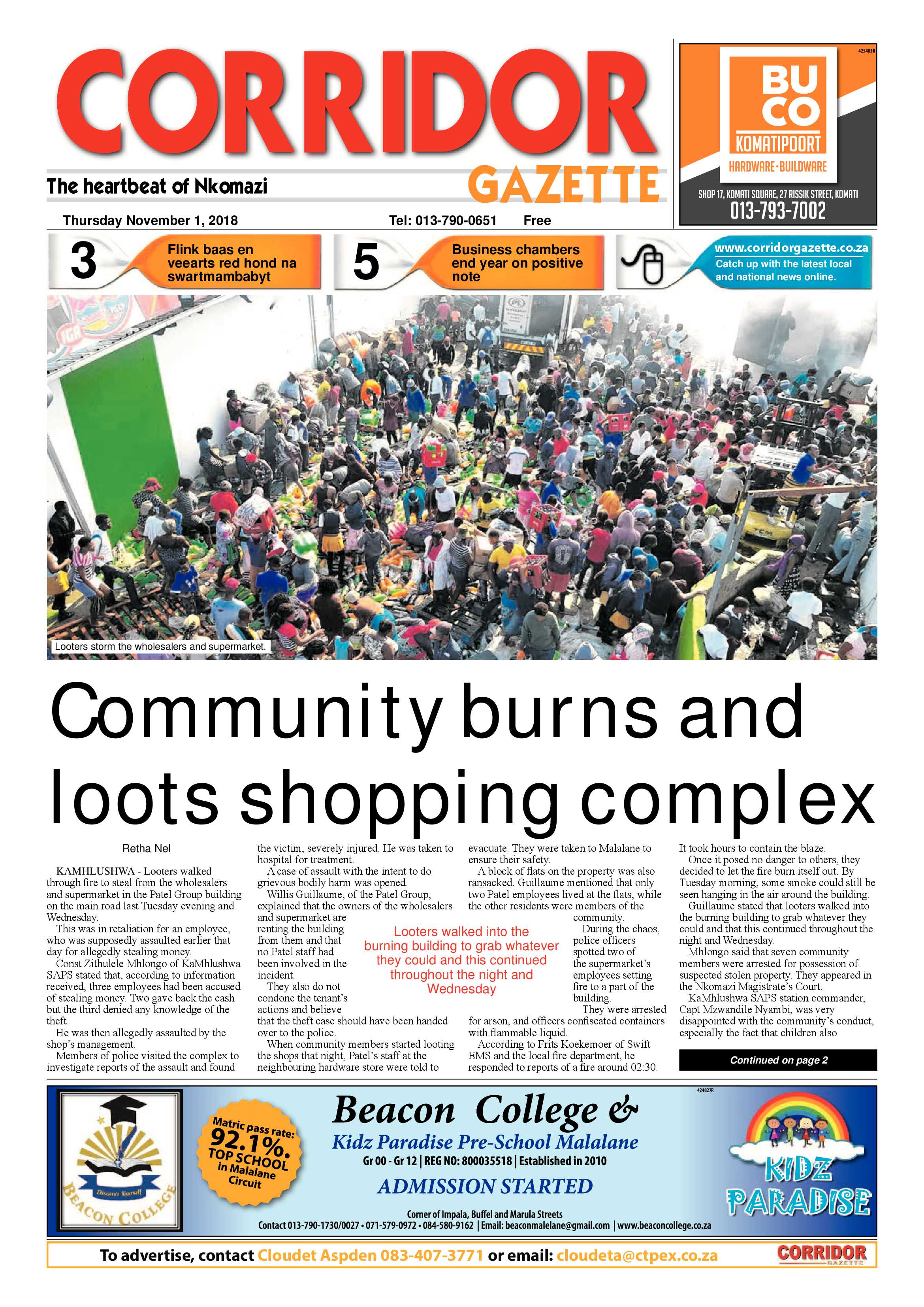 Corridor Gazette 1 November 2018 page 1