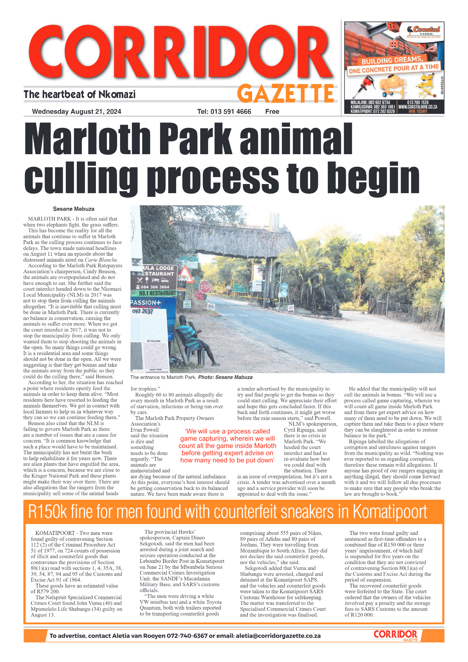 Corridor Gazette 21 August 2024 page 1
