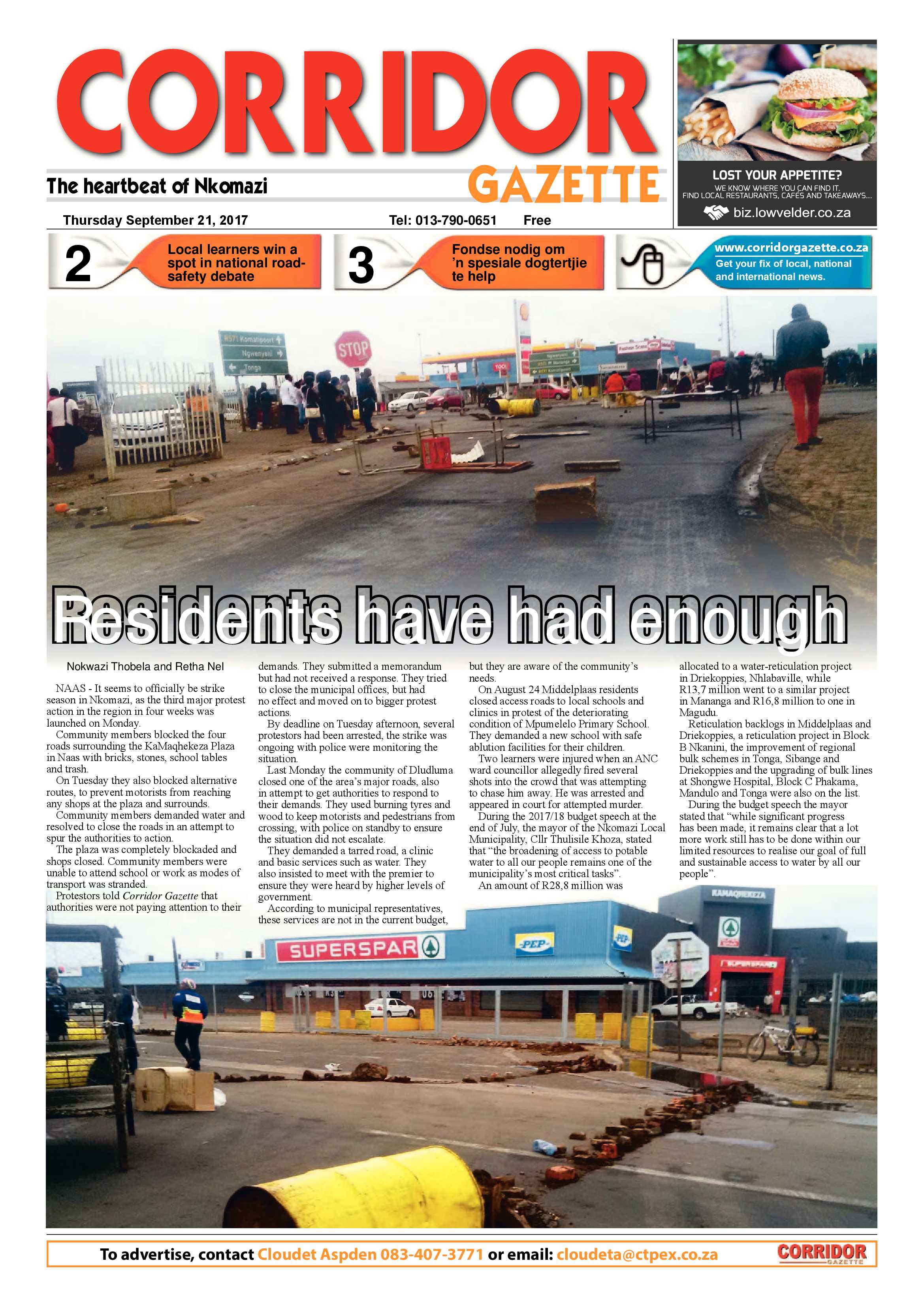 Corridor Gazette 21 September 2017 page 1
