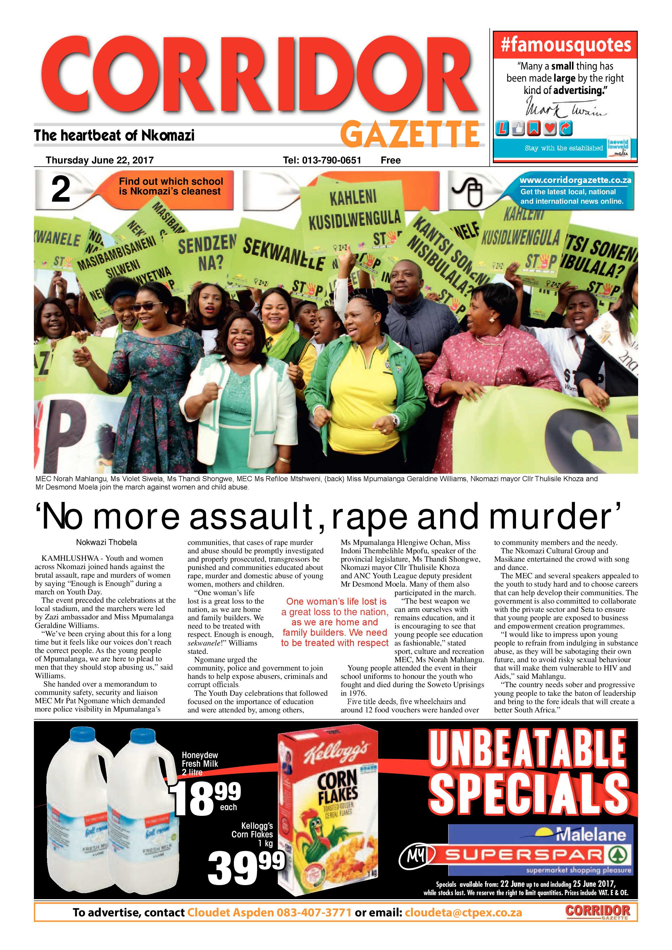 Corridor Gazette 22 June 2017 page 1