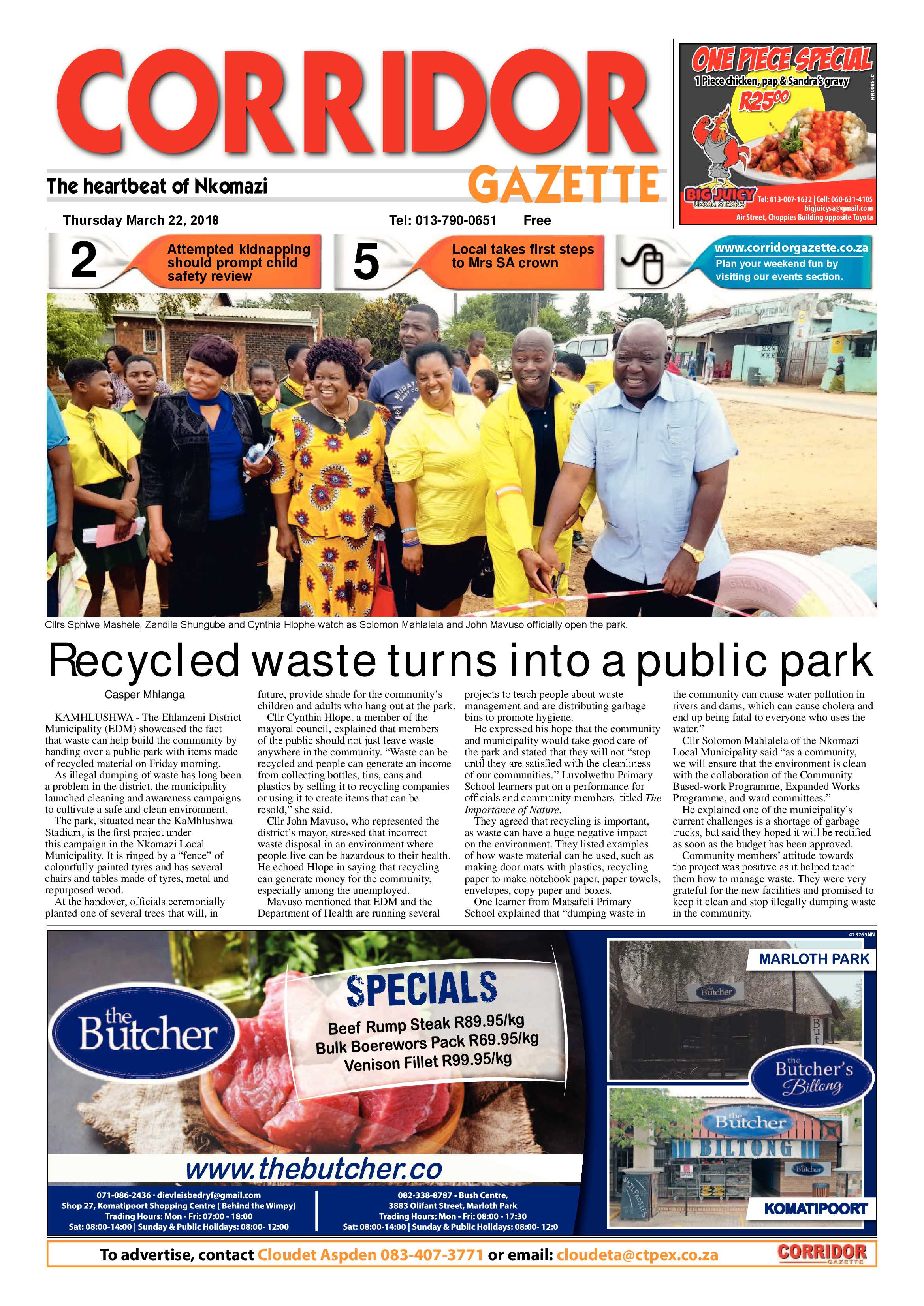 Corridor Gazette 22 March 2018 page 1