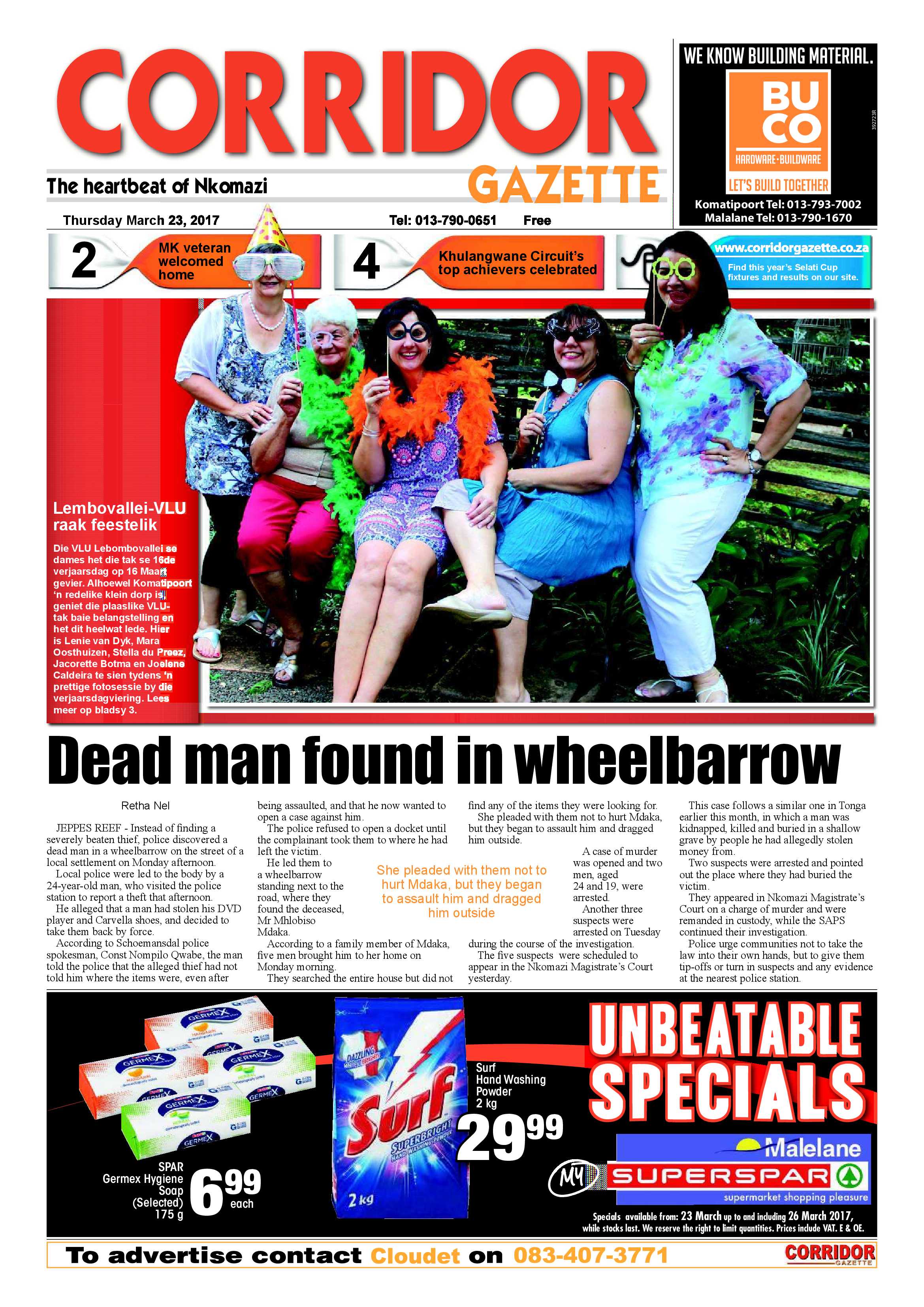 Corridor Gazette 23 March page 1