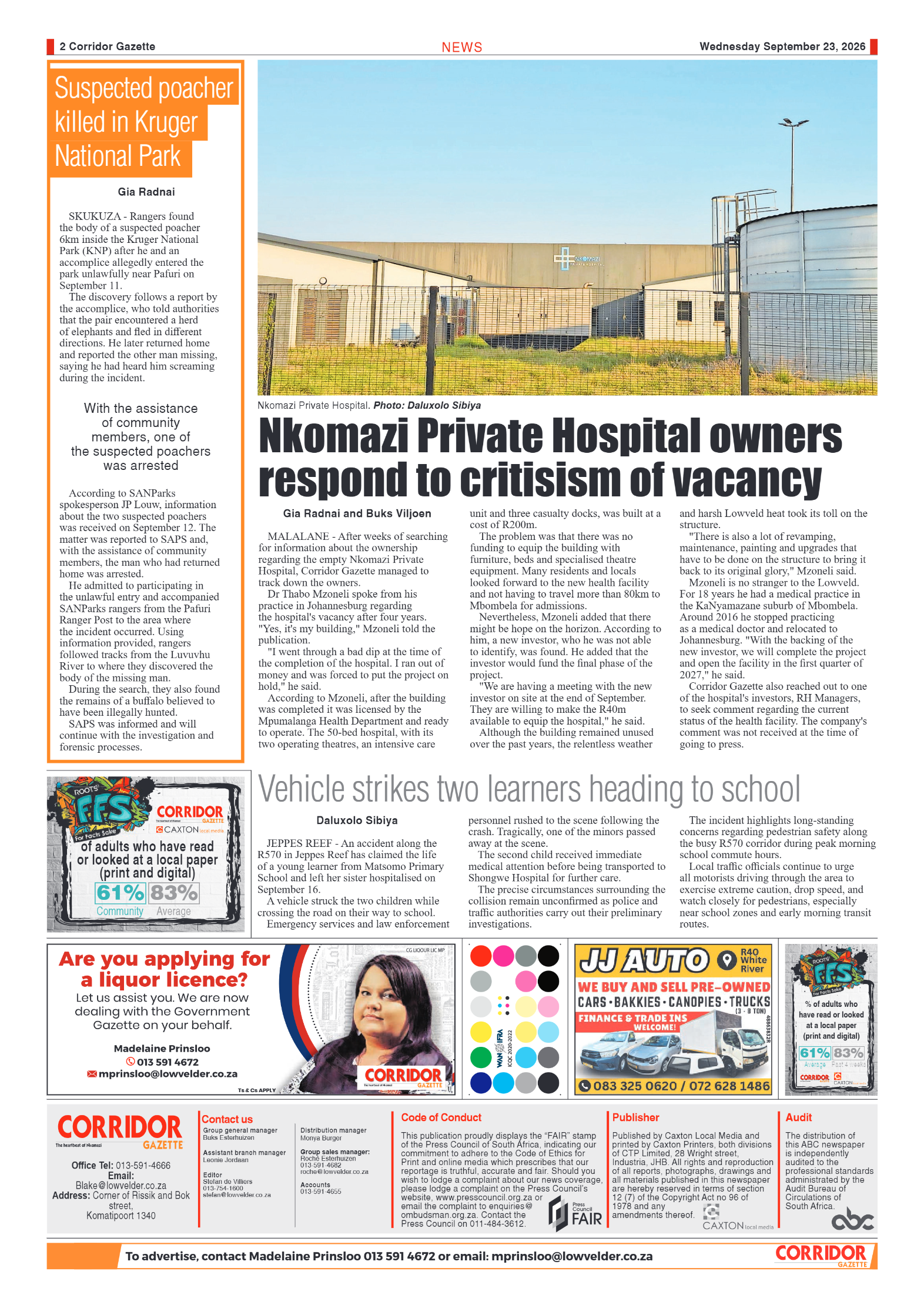 Corridor Gazette 23 September 2026 page 2