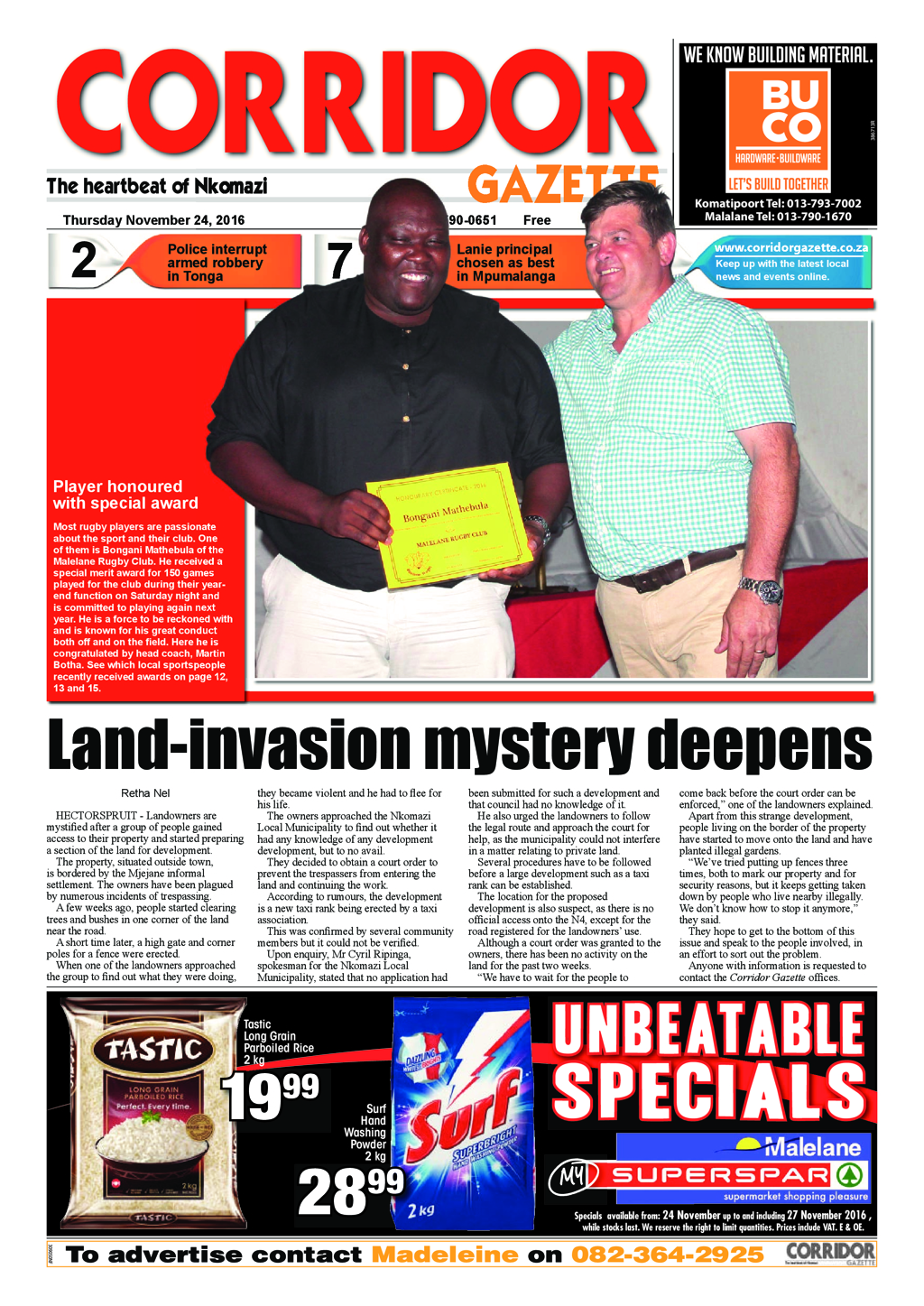 Corridor Gazette 24 November 2016 page 1