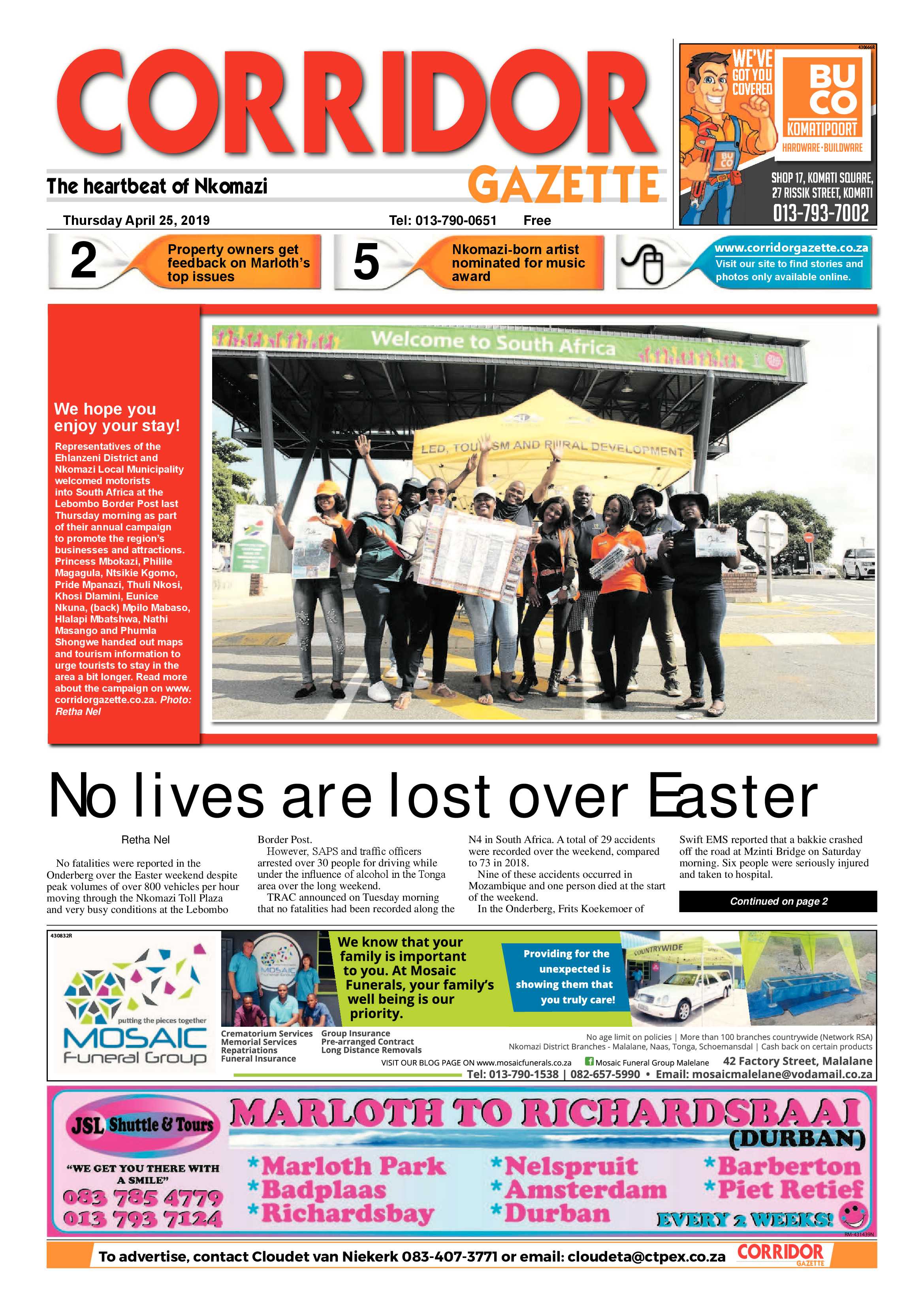 Corridor Gazette 25 April 2019 page 1
