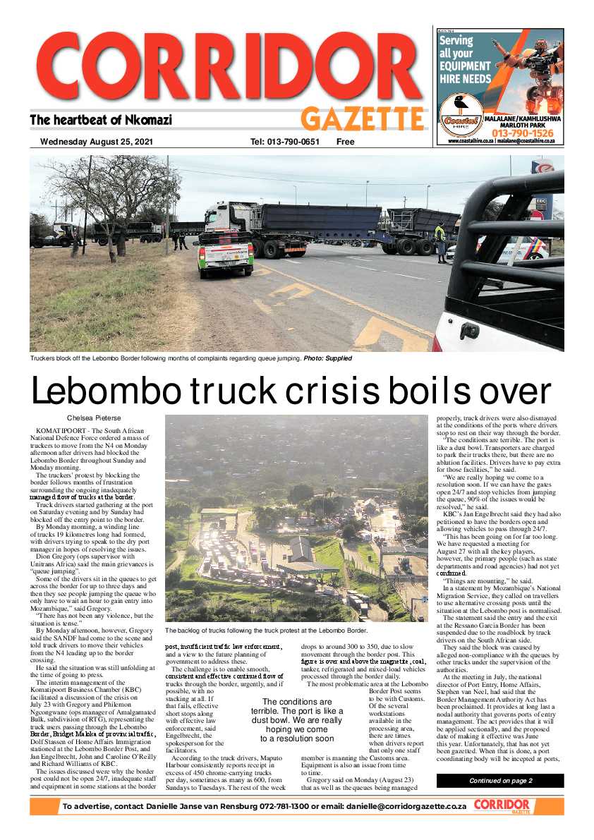 Corridor Gazette 25 August 2021 page 1