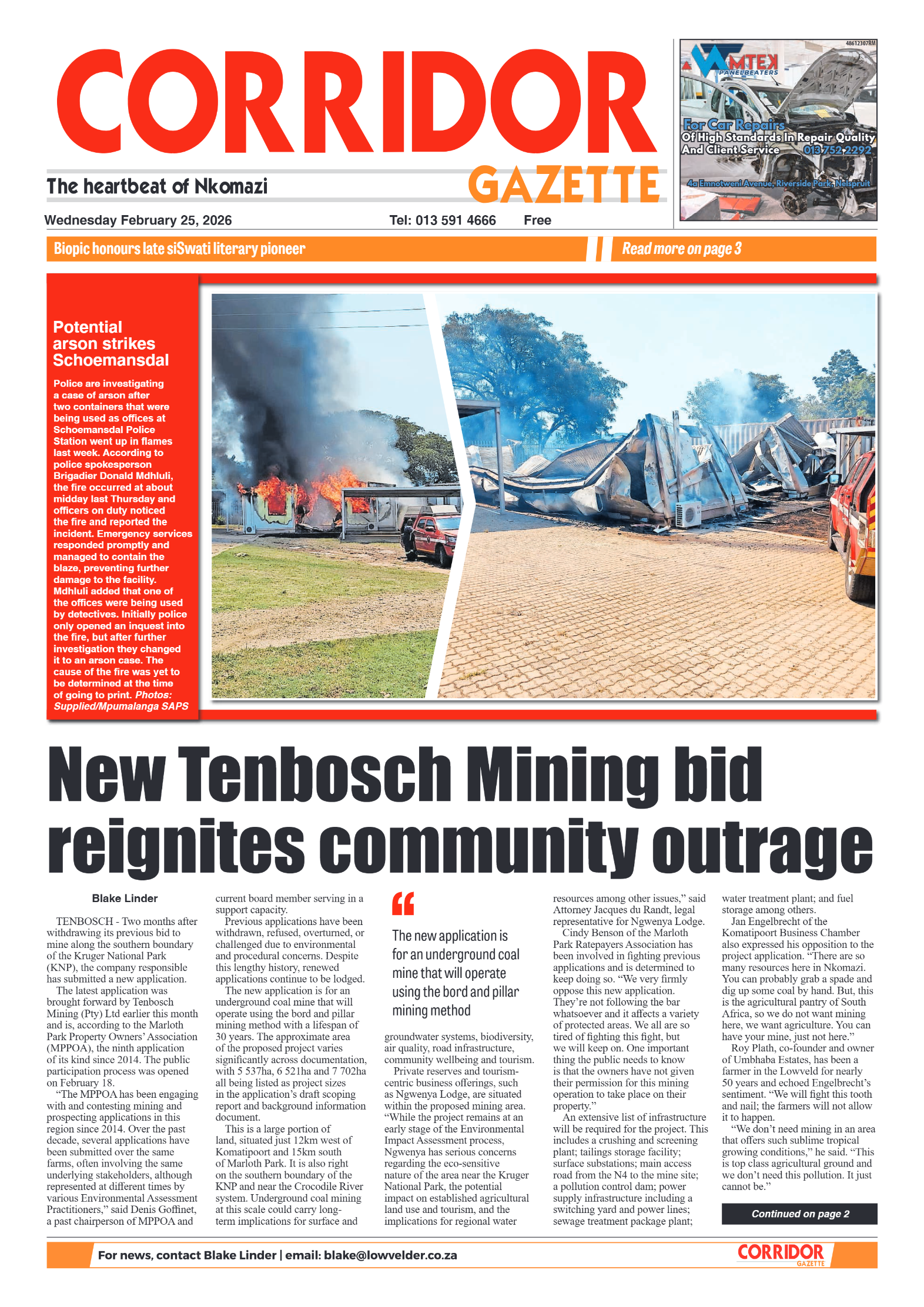 Corridor Gazette 25 February 2026 page 1