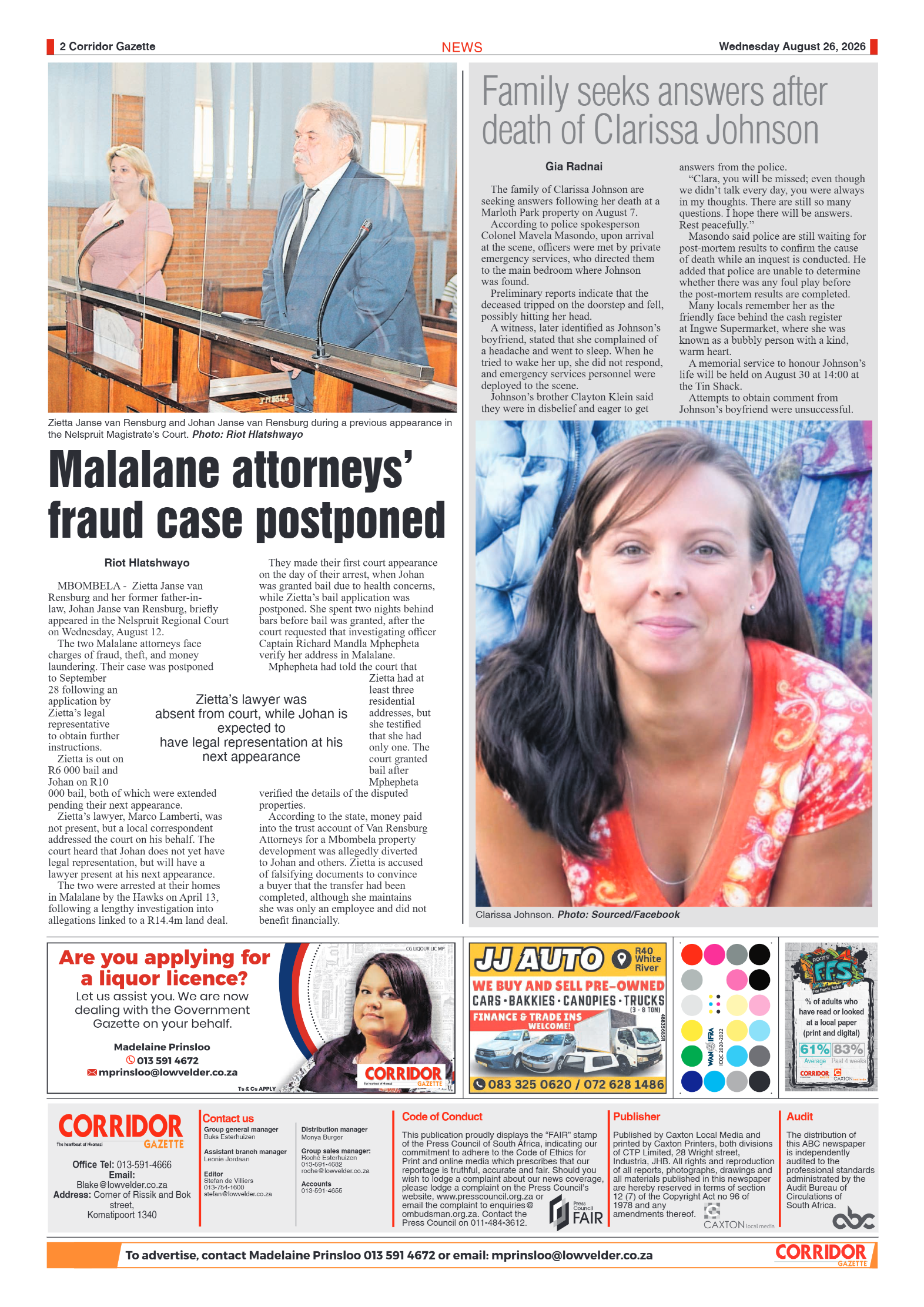 Corridor Gazette 26 August 2026 page 2