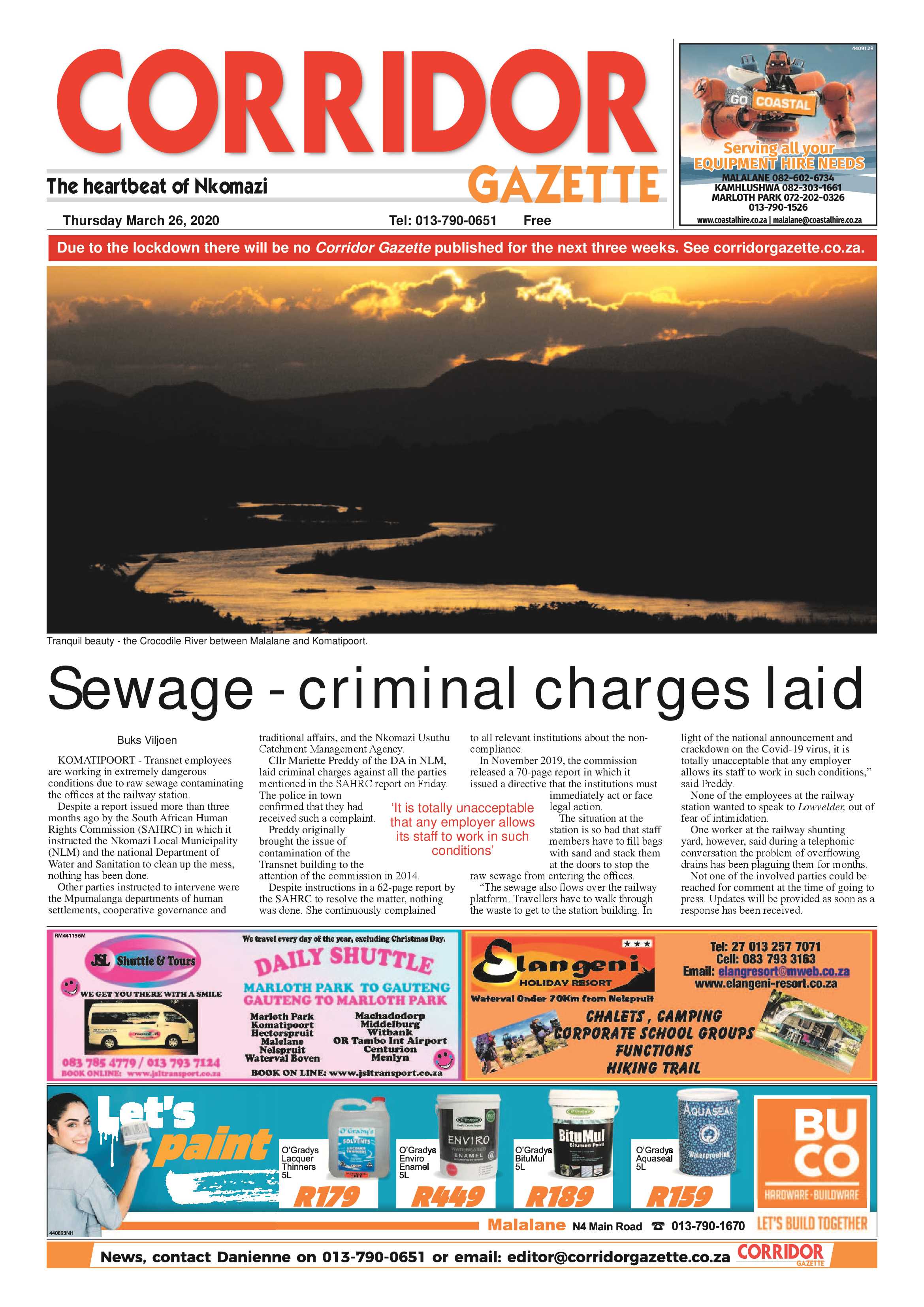 Corridor Gazette 26 March 2020 page 1