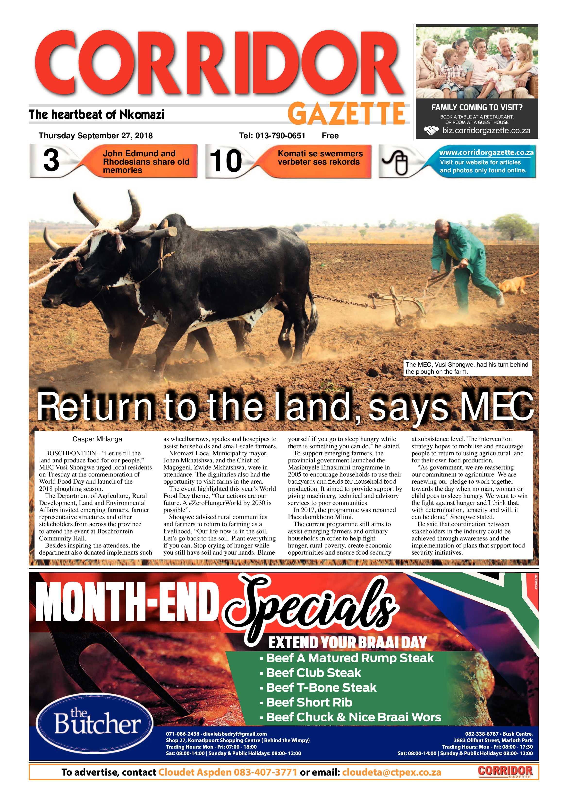 Corridor Gazette 27 September 2018 page 1