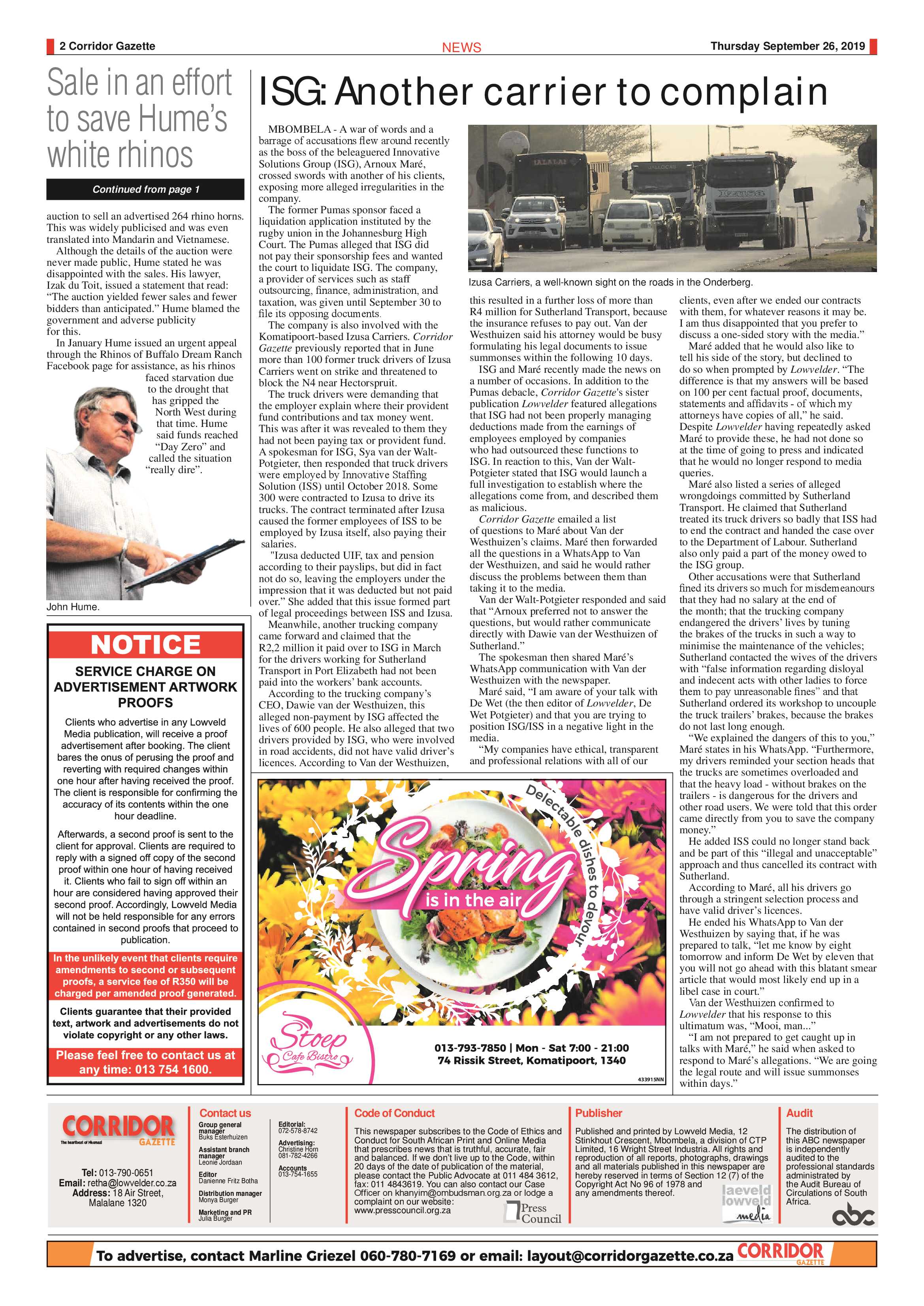 Corridor Gazette 26 September 2019 page 2