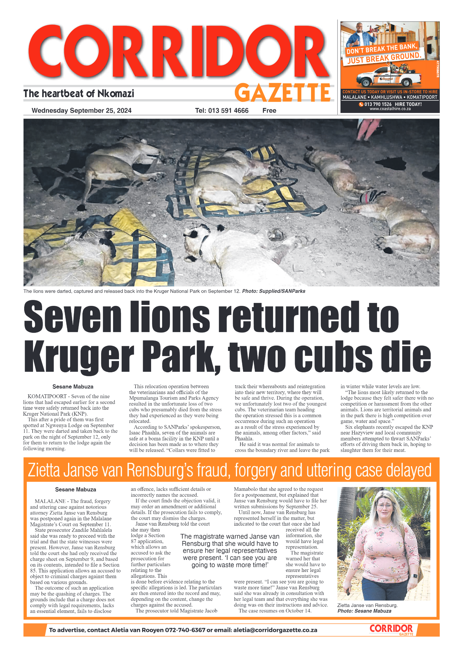 Corridor Gazette 25 September 2024 page 1