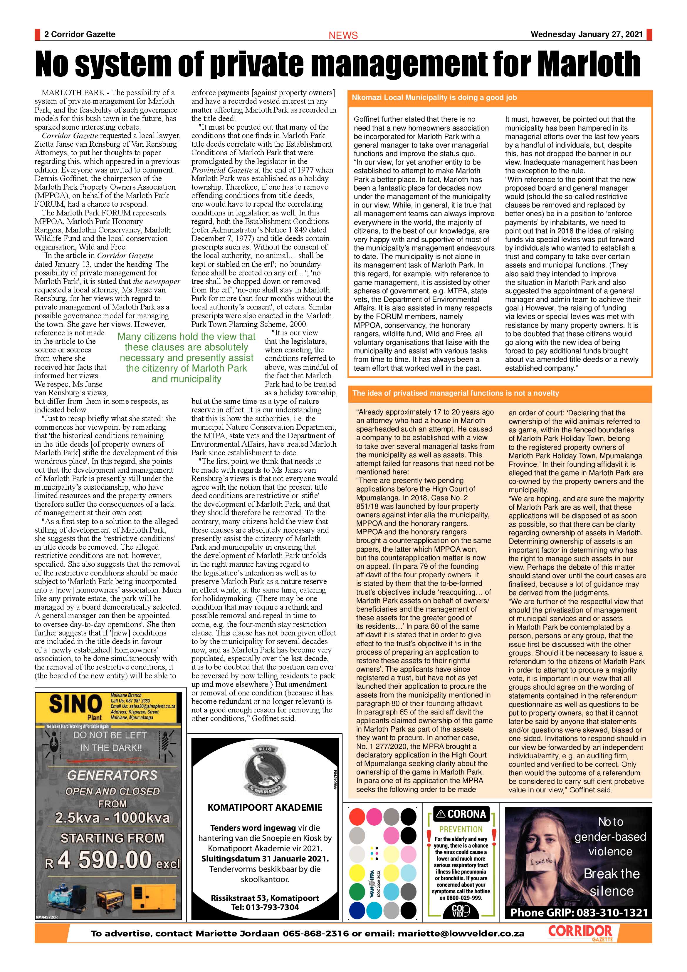 Corridor Gazette 27 January 2021 page 2