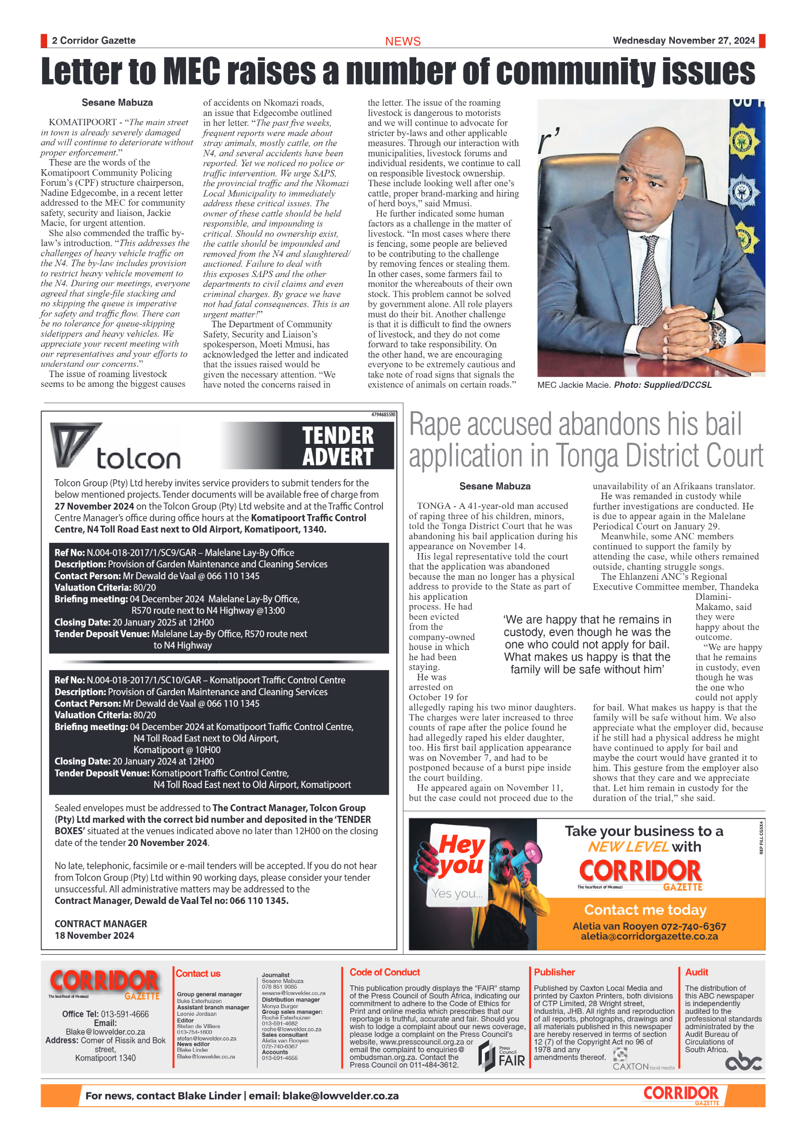 Corridor Gazette 27 November 2024 page 2