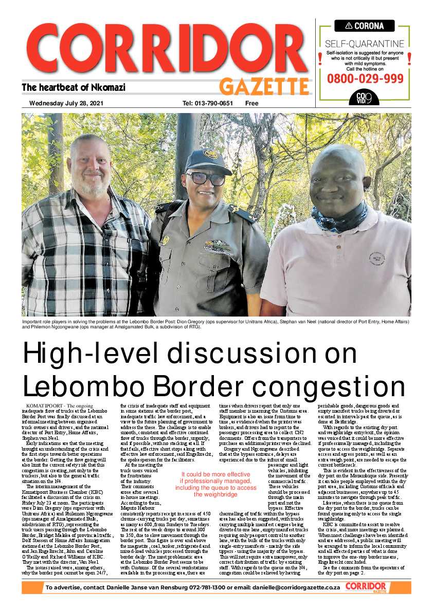 Corridor Gazette 28 July 2021 page 1