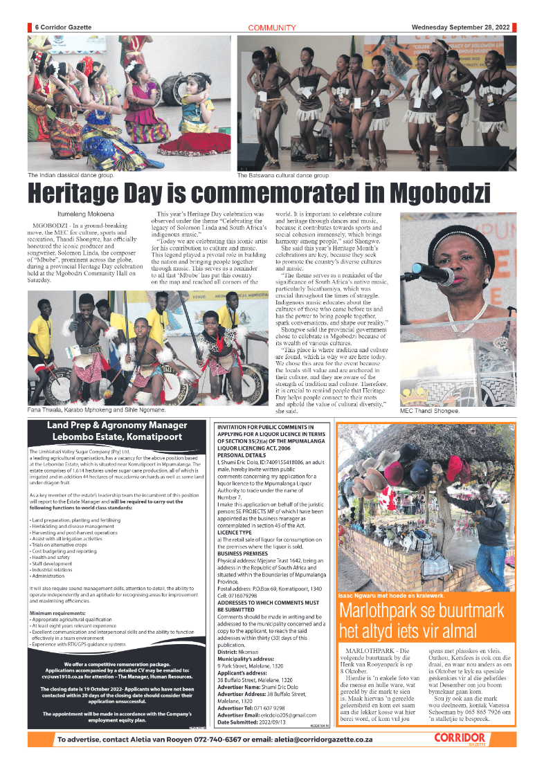Corridor Gazette 29 September 2022 page 6