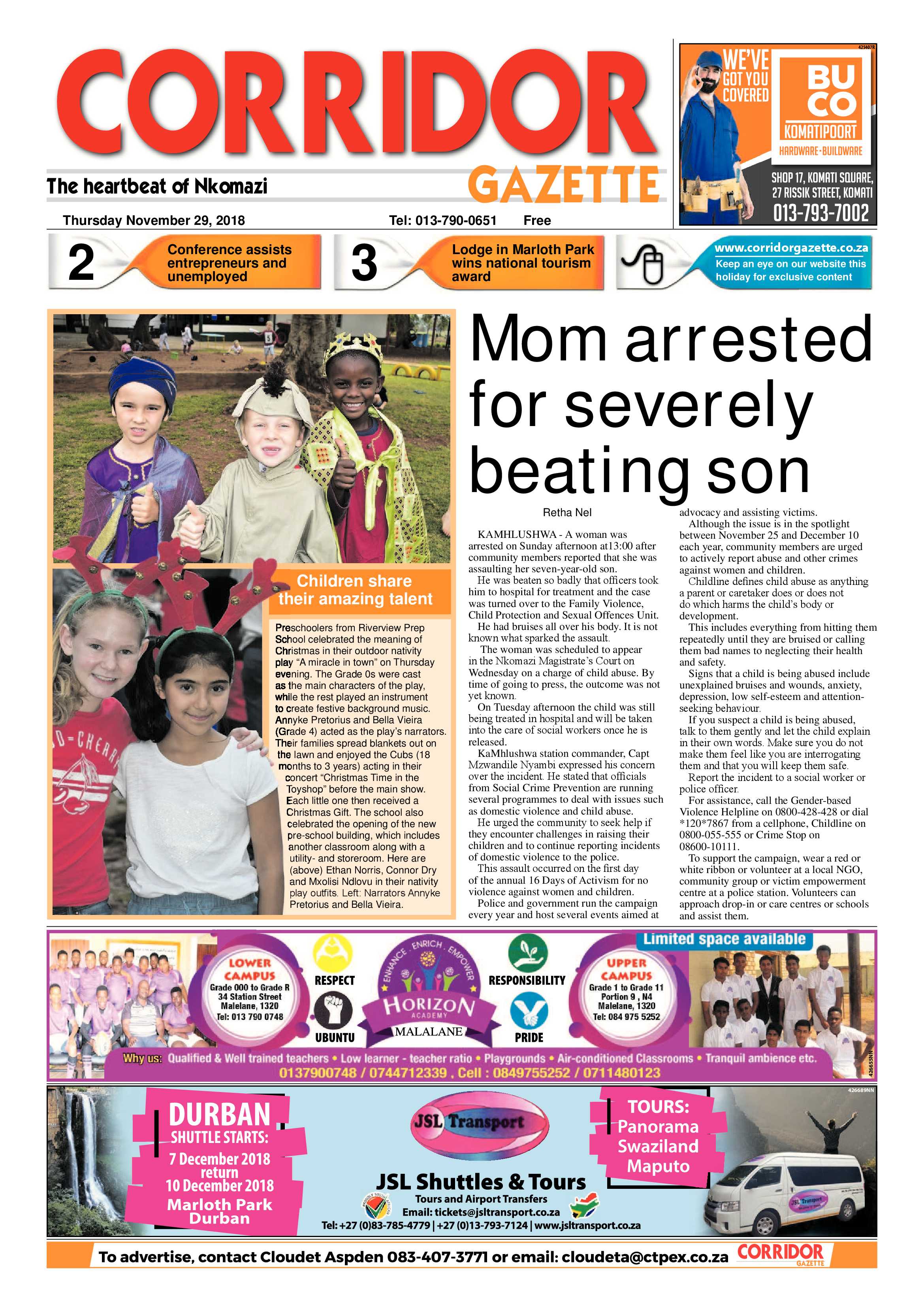 Corridor Gazette 29 November 2018 page 1