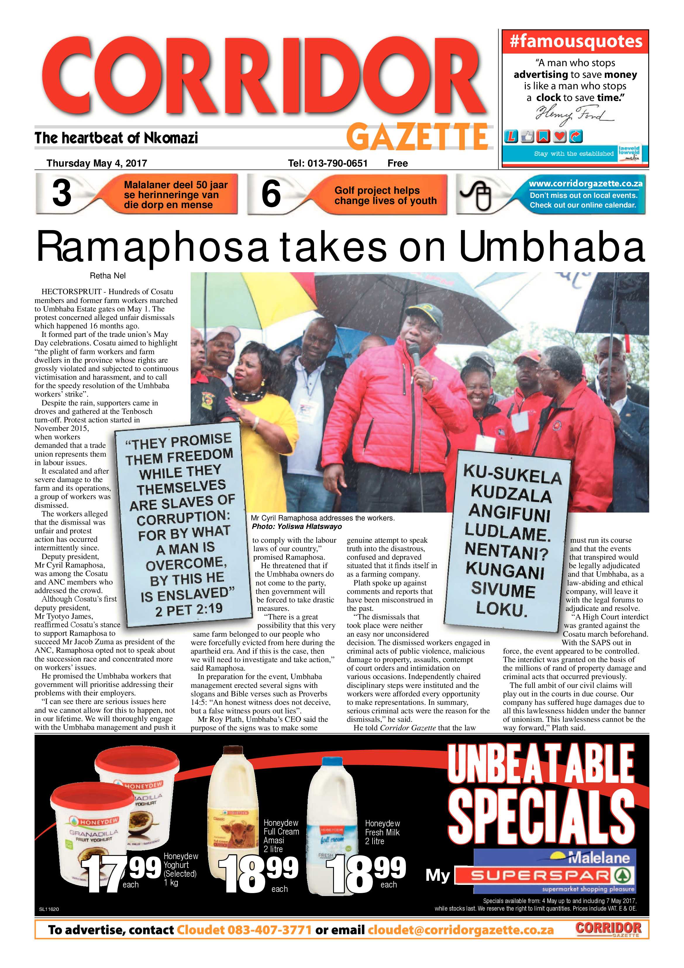 Corridor Gazette 4 May 2017 page 1