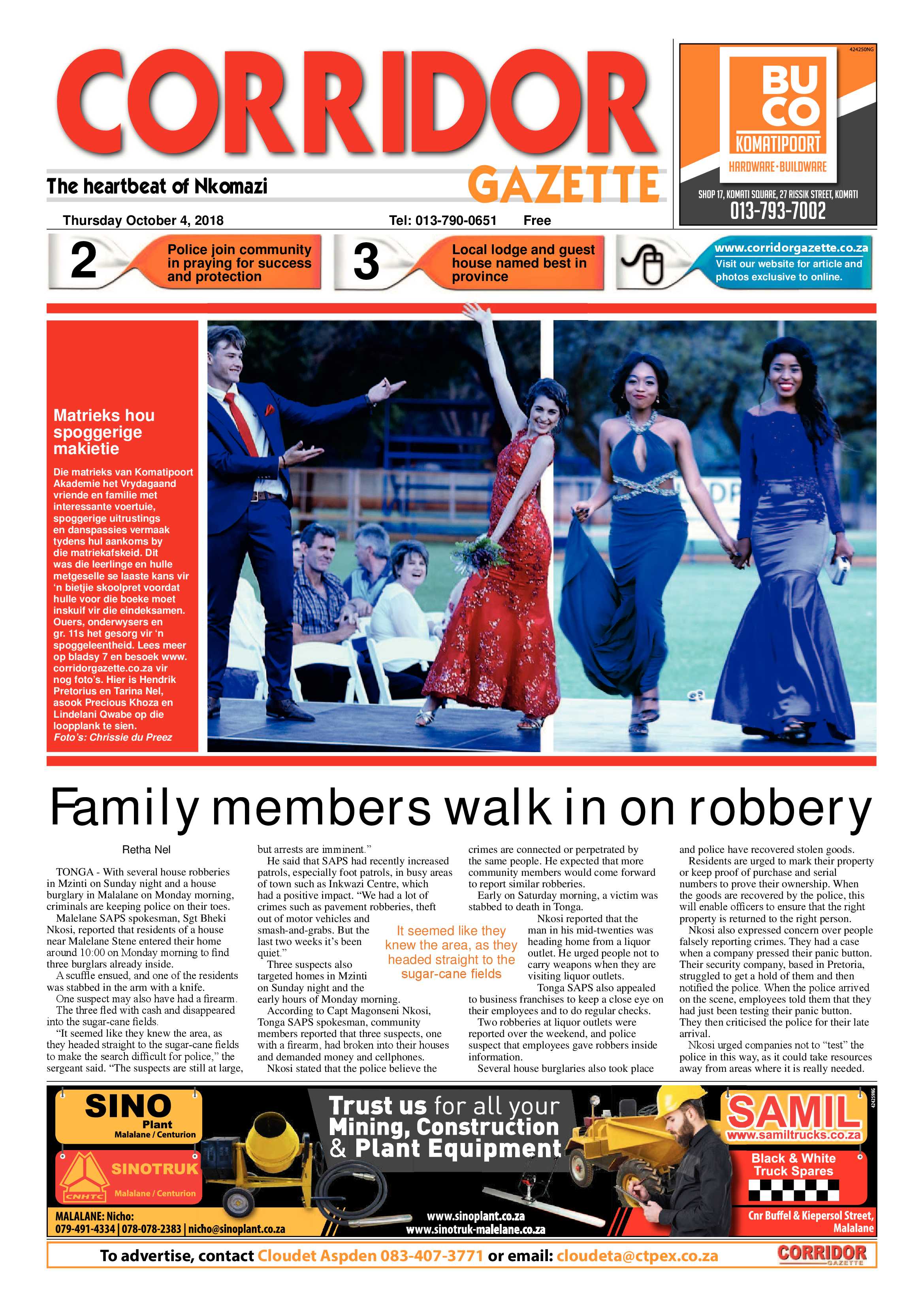 Corridor Gazette 4 October 2018 page 1